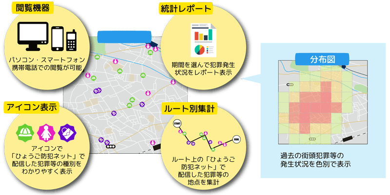 表示される犯罪発生マップ